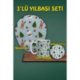 Yılbaşı Temalı 3'lü Bilek Destekli Mousepad Kupa Ve Bardak Altlığı Seti, hbspylbs93