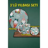 Yılbaşı Temalı 3'lü Bilek Destekli Mousepad Kupa ve Bardak Altlığı Seti, hbspylbs97
