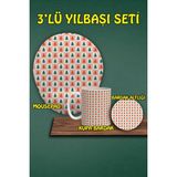 Yılbaşı Temalı 3'lü Bilek Destekli Mousepad Kupa ve Bardak Altlığı Seti