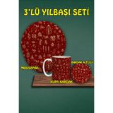 Yılbaşı Temalı 3'lü Mousepad Kupa ve Bardak Altlığı Seti, hbspylbs38