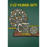 Yılbaşı Temalı 3'lü Mousepad Kupa ve Bardak Altlığı Seti, hbspylbs62