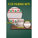 Yılbaşı Temalı 3'lü Uyumlu Bilek Destekli Mousepad Kupa ve Bardak Altlığı Seti