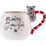 Yılbaşı Temalı 450 ml Kedi Temalı Seramik Kupa Beyaz Renk - Seçenek 1