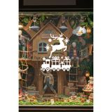 Yılbaşı Temalı Dekoratif Cam Sticker, Geyik ve Tren Tasarımlı, Kendinden Yapışkanlı Folyo, Vitrin ve Duvar için Özel Kesimli (40x50)