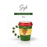 Yılbaşı Temalı El Yapımı Geyik Kupa, Hediyelik Kupa, Mug, 400 Ml