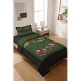 Yılbaşı Temalı Kadife Kumaş Kapitoneli Tek Kişilik Yatak Örtüsü Seti (2 Parça) Tky0047 Renkli 180 X 240
