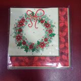 Yılbaşı Temalı Kağıt Peçete, 20 Adet, Noel Çelenk Desenli, Kırmızı ve Yeşil, 17x17 cm, Parti ve Sofra Süsleme için