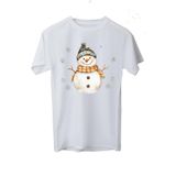Yılbaşı Temalı Kardan Adam Baskılı T-Shirt, Beyaz, Noel Kar Tanesi Desenli, Pamuklu, Kış Sezonu Günlük Giyim (Beyaz, Medium)