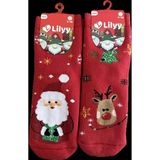 Yılbaşı Temalı Kırmızı Çocuk Çorap Noel Baba Ve Geyik Desenli 9-10 Yaş