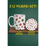 Yılbaşı Temalı Kupa ve Bardak Altlığı Seti - Krom - 300 cc
