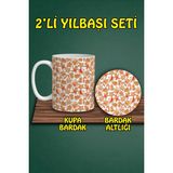 Yılbaşı Temalı Kupa ve Bardak Altlığı Seti - Mavi - 300 cc