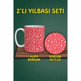 Yılbaşı Temalı Kupa ve Bardak Altlığı Seti - Renkli - 300 cc