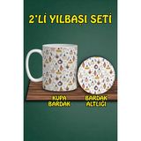 Yılbaşı Temalı Kupa ve Bardak Altlığı Seti - Turuncu - 300 cc