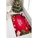 Yılbaşı Temalı Merry Christmas Dijital Baskılı Yıkanabilir Kırmızı Halı 200 X 290 Cm Kırmızı