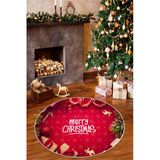 Yılbaşı Temalı Merry Christmas Dijital Baskılı Yıkanabilir Yuvarlak Kırmızı Halı 160 X 160 Cm Kırmızı