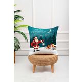 Yılbaşı Temalı Merry Christmas Yazılı Noel Baba Desenli Dijital Baskılı Kırlent Kılıfı