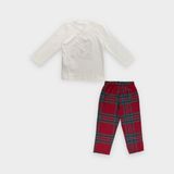 Yılbaşı Temalı Panço Erkek Bebek Pijama Takımı Kırmızı Renk ile Sevimli Desenler Sunar - 1 - 1,5 Yaş