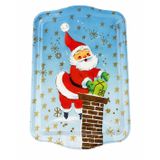 Yılbaşı Temalı Premium Metal Tepsi, Noel Baba Desenli, Mavi, 32,5 x 21,5 cm, Büyük Boy, Hediye Seçeneği