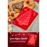 Yılbaşı Temalı Silikon Çam Ağacı Dubai Çikolatası Kalıbı Kırmızı