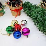 Yılbaşı Top Süs Karışık Renk Çizgili 4cm 6lı