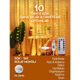 Yılbaşı ve Özel Günler Için Kumandalı 8 Ayrı Modlu 3MX3M Perde LED 10 Saçaklı 300 LED Gün Işığı USB Li