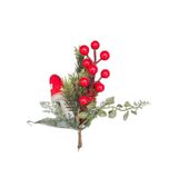 Yılbaşı Yapay Çiçek Mantar Yapraklı Kırmızı Top Çam Bitki Dekorasyon 15cm Boy 18cm En