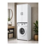 yılbay design ÇM119 %100 MDF Çamaşır Makinesi Dolabı 2 Kapaklı 2 Raflı Banyo Dolabı Beyaz