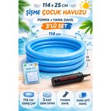 YILDIRIM OYUNCAK 114x25 cm Mavi Şişme Çocuk Havuzu Seti – Pompa ve Yama Dahil 3’lü Set