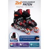 Yıldırım Oyuncak 2in1 Ayarlanabilir Çocuk Pateni LED Işıklı Ön Tekerlekli Denge Modlu Taşıma Çantalı Inline Paten - Siyah