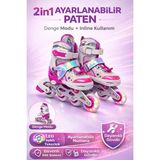 Yıldırım Oyuncak 2in1 Ayarlanabilir Deniz Kızı Çocuk Pateni LED Işıklı Ön Tekerlekli Denge Modlu Taşıma Çantalı Inline Paten - Pembe