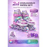 YILDIRIM OYUNCAK 2in1 LED Işıklı Deniz Kızı Çocuk Pateni + Koruyucu Set (Dizlik Dirseklik Bileklik) Taşıma Çantalı