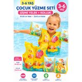 YILDIRIM OYUNCAK 3–6 Yaş Şişme Çocuk Yüzme Yeleği ve Kolluk Seti – Çift Tokalı Deniz Canlıları Desenli Havuz ve Deniz Yüzme Destek Seti