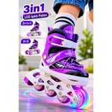 YILDIRIM OYUNCAK 3in1 LED Işıklı Çocuk Pateni - Ayarlanabilir Numaralı 2+1+1 / 2+2 Dizilim Taşıma Çantalı Lüks Inline Paten
