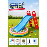 YILDIRIM OYUNCAK 5'li Kaydırak Oyun Seti – Çocuk Kaydırağı, 114×25 cm Şişme Tabanlı Havuz, 100 Top, El Pompası ve 6'lı Tamir Yaması Dahil | İç ve Dış Mekan Oyun Seti