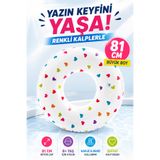 YILDIRIM OYUNCAK 81cm Şeffaf Kalp Desenli Çocuk Yüzme Simidi 8+ Yaş – Büyük Boy Havuz ve Deniz Kullanımına Uygun Renkli Şişme Simit