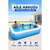 YILDIRIM OYUNCAK Aile Havuzu 305×183×56 cm – Büyük Boy Şişme Bahçe Havuzu, Dayanıklı PVC Dikdörtgen Çocuk ve Aile Havuzu