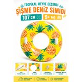 YILDIRIM OYUNCAK Ananas Desenli Çift Tutma Kulplu Şişme Deniz Simidi 107cm – Büyük Boy Havuz ve Deniz Simidi 9+ Yaş