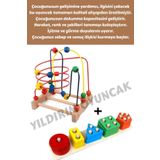 YILDIRIM OYUNCAK Büyük boy Ahşap Koordinasyon Oyunu Helezon Yay Ve Ahşap 5li Geometrik Şekilli Bultak 2li Set