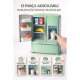 YILDIRIM OYUNCAK Çift Açılır Kapak Dokunmatik Ekranlı Buzdolabı Seti - 12 Parça Aksesuarlı Sesli Müzikli Set 31 Cm