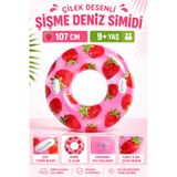YILDIRIM OYUNCAK Çilek Desenli Çift Tutma Kulplu Şişme Deniz Simidi 107cm – Büyük Boy Havuz ve Deniz Simidi 9+ Yaş