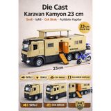 Yıldırım Oyuncak Die Cast Karavan Sesli Işıklı Çek Bırak Açılabilir Kapılı Kamyon 23CM | Motorsikletli Model Oyuncak - Bej