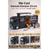 Yıldırım Oyuncak Die Cast Karavan Sesli Işıklı Çek Bırak Açılabilir Kapılı Kamyon 23CM | Motorsikletli Model Oyuncak - Siyah
