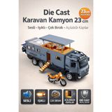 YILDIRIM OYUNCAK Die Cast Karavan Sesli Işıklı Çek Bırak Açılabilir Kapılı Kamyon 23cm | Motorsikletli Model Oyuncak