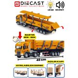 YILDIRIM OYUNCAK Die Cast Sesli Işıklı Sürtmeli Kapısı Açılan Dorsesi Ayrılan Tanker Taşıyan Tır 40 cm Sarı