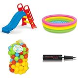Yıldırım Oyuncak Dolu Oyuncak 3028 Kaydırak-Intex Renkli Havuz-El Pompası-6 cm 100'LÜ Oyun Topu Set - Mavi - Siyah - Kırmızı - Yeşil - Sarı