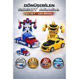 YILDIRIM OYUNCAK Dönüşebilen Transformers Robot Araba 2’li Set 10 cm | Çek Bırak Optimus Prime Bumblebee Oyuncak Seti
