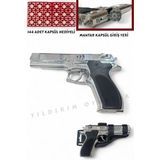 Yıldırım Oyuncak Gri Metal 20 cm Mantar Kapsül Atan Tabanca 144 Adet Kapsül Hediyeli - Metalik Gri