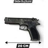 Yıldırım Oyuncak Gri Metal Gonher Silah 20 cm Mantar Kapsül Atan Tabanca 144 Adet Kapsül Hediyeli - Siyah - Gri