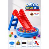 YILDIRIM OYUNCAK İlk Kaydırağım 5'li Oyun Seti – Şişme Havuz 114x25cm, 100 Top, El Pompası ve 6'lı Yama Dahil | Ev, Balkon ve Bahçe Kullanımı İçin