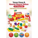 YILDIRIM OYUNCAK Joy Market Yazar Kasası 43 Parça- 14 Parça Kesme Meyve Sebze Toplam 57 Parça 2'li Set